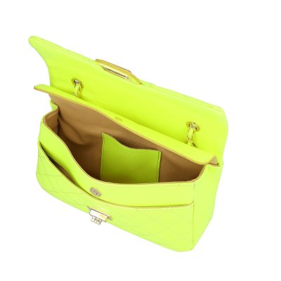 Poseta din piele naturala matlasata verde lemon cu bretea lant impletit Laura Biaggi BS6403PO2303048