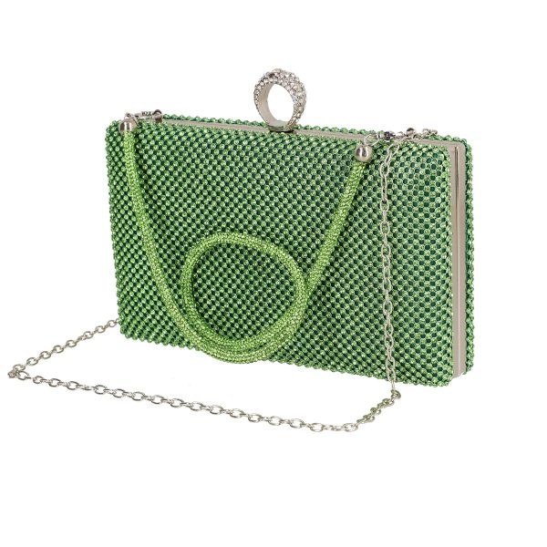 Clutch cu Pietre - Geanta de dama din material sintetic verde model zale cu cristale inchidere accesoriu metalic BS8080Z2304022