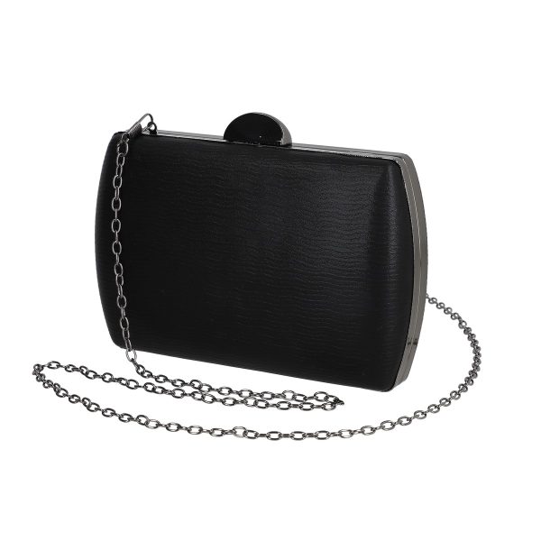 Clutch Negru - Geanta evenimente de dama din material sintetic negru inchidere cu accesoriu metalic BS8090Z2304025