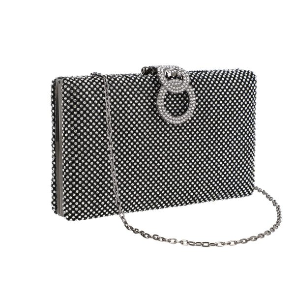 Clutch cu Pietre - Geanta de dama din material sintetic negru model cu cristale inchidere accesoriu metalic BS8082Z2305203