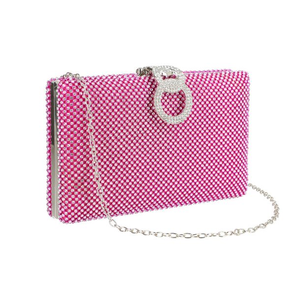 Clutch cu Pietre - Geanta de dama din material sintetic roz model cu cristale inchidere accesoriu metalic BS8082Z2305206