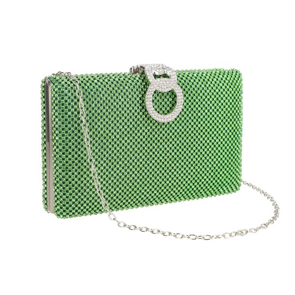 Clutch cu Pietre - Geanta de dama din material sintetic verde model cu cristale inchidere accesoriu metalic BS8082Z2305205