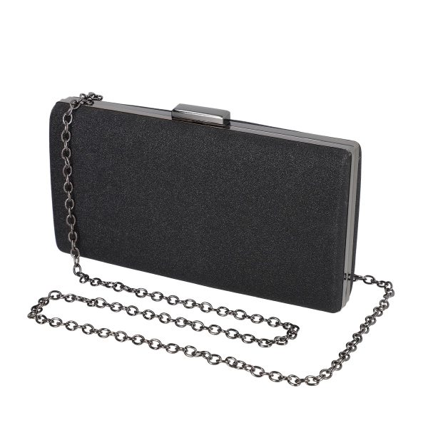 Clutch Negru - Geanta de evenimente femei din material sintetic negru cu bretea lantisor BS5832LK2305221