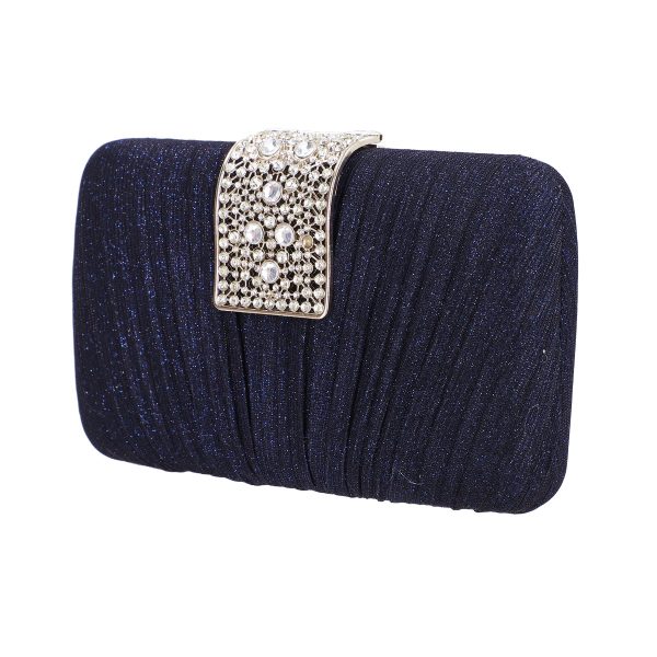 Clutch-uri de Seara - Geanta evenimente de dama din material sidefat albastru inchidere cu accesoriu pietre BS8810Z2306751