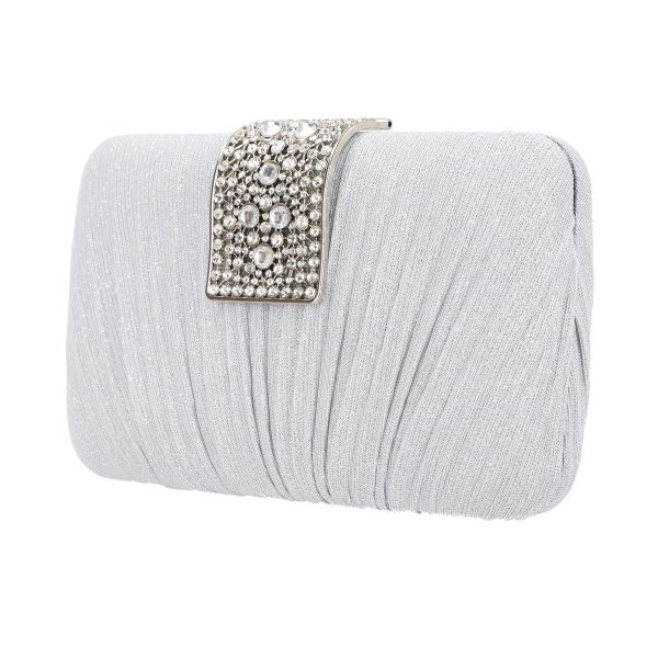 Clutch Argintiu - Geanta evenimente de dama din material sidefat argintiu inchidere cu accesoriu pietre BS8810Z2306754