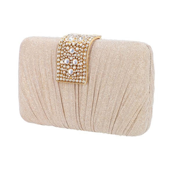 Clutch Roz - Geanta evenimente de dama din material sidefat sampanie inchidere cu accesoriu pietre BS8810Z2306753