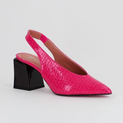 Pantofi Dama cu Toc Gros Varf Ascutit Piele Ecologica Fuchsia (BS7261AY2305519)