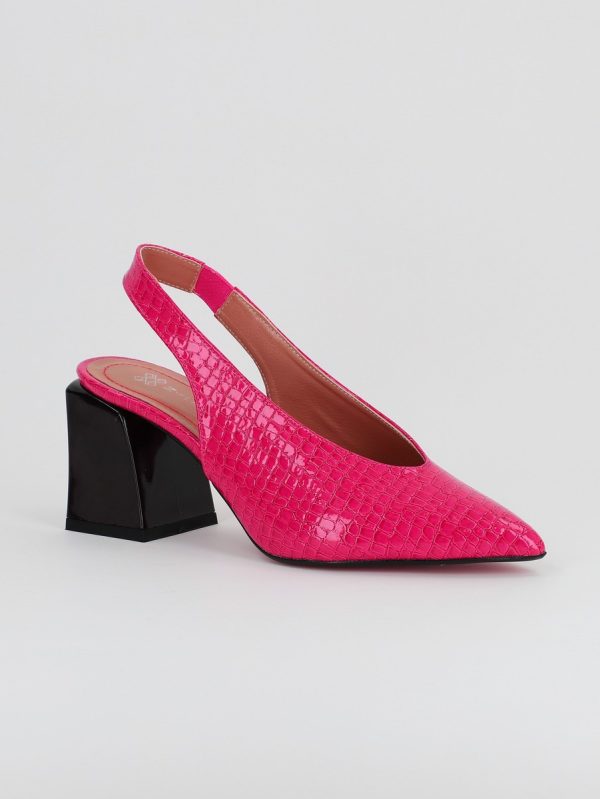 Incaltaminte Dama - Pantofi Dama cu Toc Gros Varf Ascutit Piele Ecologica Fuchsia (BS7261AY2305519)