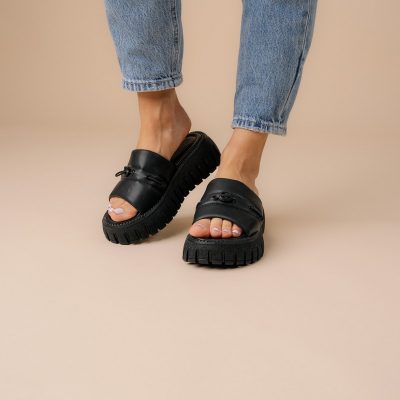 Papuci Dama talpă groasă Piele eco Negru (BS611TR2305559)