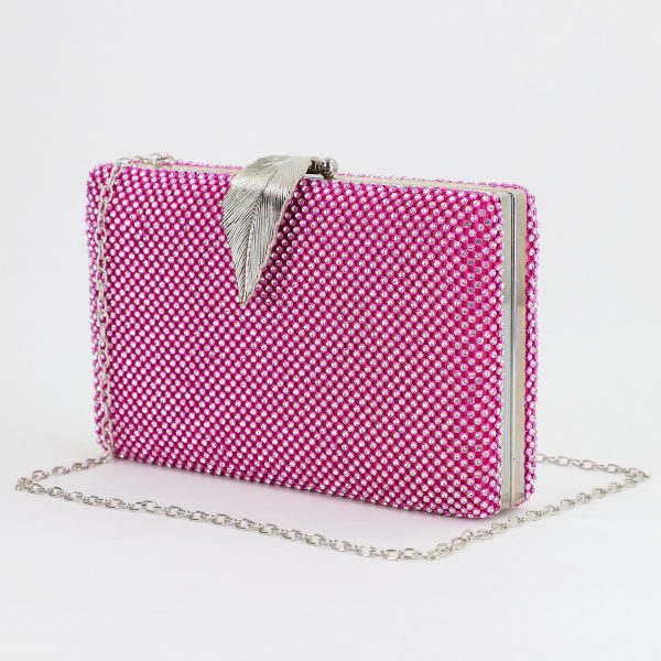 Clutch cu Pietre - Geanta dama de evenimente speciale cu cristale Fuchsia (BS8084V2306717)