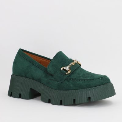 Mocasini Dama tapla groasa cu pietricele Verde (BS1708G2307043)