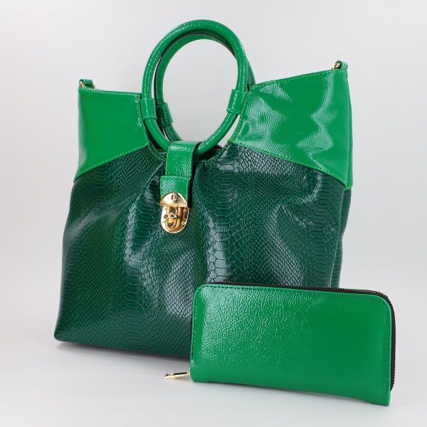 Set Geanta si Portofel - Set Geanta cu Portofel Shopper cu doua compartimente Verde (BS626SH2306718)