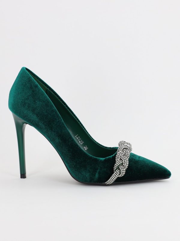 Pantofi Dama cu Toc subtire stiletto cu pietricele verde sidefat (BS2825L2307143) 141