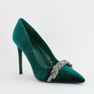 Pantofi Dama cu Toc subtire stiletto cu pietricele verde sidefat (BS2825L2307143)