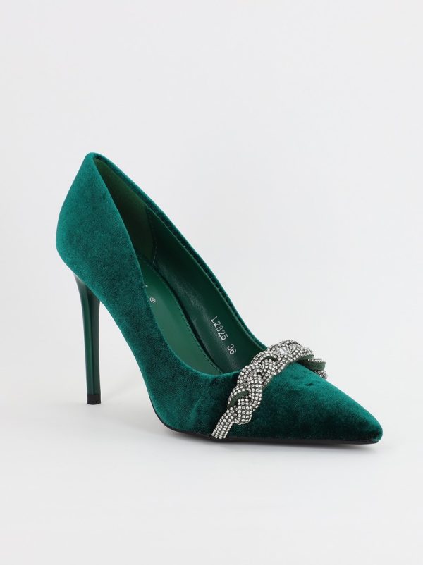 Incaltaminte Dama - Pantofi Dama cu Toc subtire stiletto cu pietricele verde sidefat (BS2825L2307143)