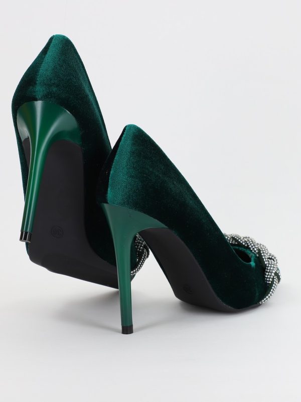 Pantofi Dama cu Toc subtire stiletto cu pietricele verde sidefat (BS2825L2307143) 143