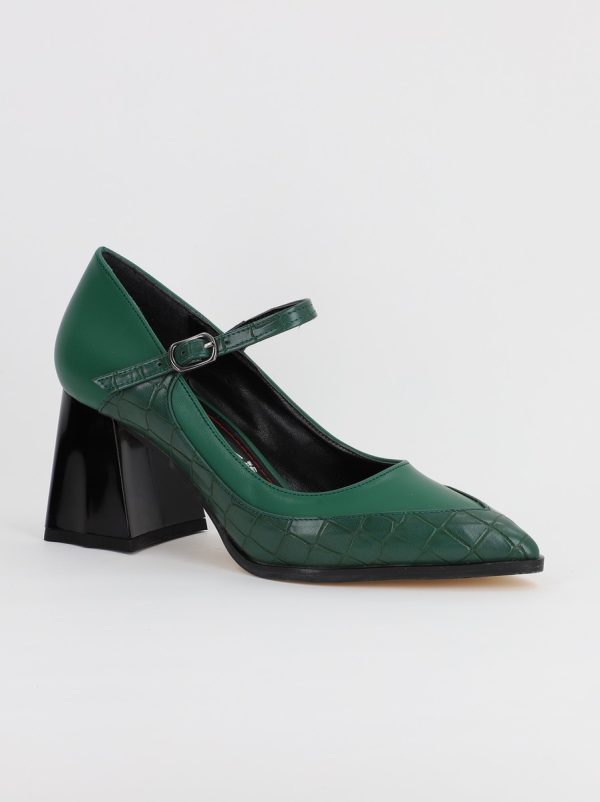 Incaltaminte Dama - Pantofi Dama Piele Eco vartf ascutit cu Toc verde (BS761PT2308149)