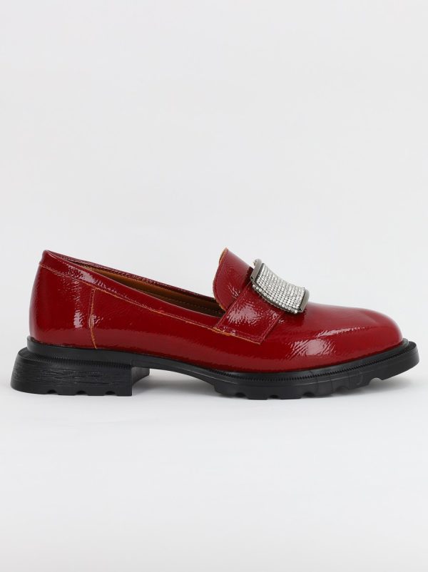 Pantofi Loafers Dama Piele Ecologica cu pietricele Bordo lucios Varf Rotund - BS812AY2308169 143