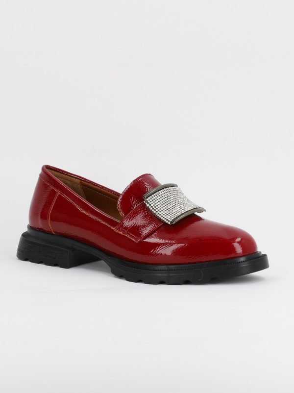 Incaltaminte Dama - Pantofi Loafers Dama Piele Ecologica cu pietricele Bordo lucios Varf Rotund - BS812AY2308169