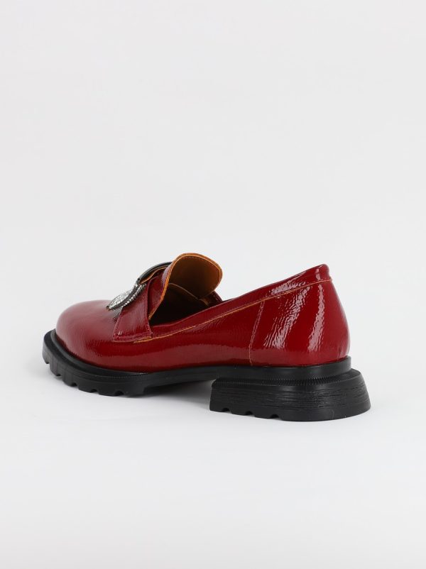 Pantofi Loafers Dama Piele Ecologica cu pietricele Bordo lucios Varf Rotund - BS812AY2308169 142