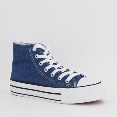 Pantofi sport pentru femei de tip teniși de culoare albastru denim design înalt BS308A2307155