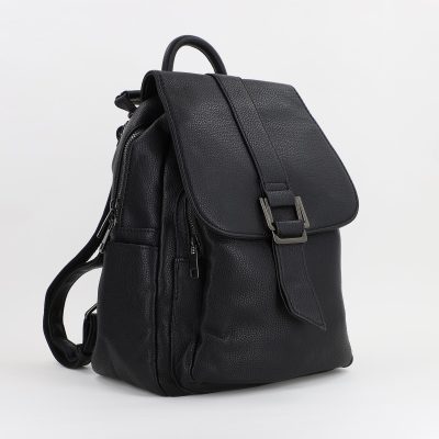 Rucsac dama piele ecologica cu buzunare laterale si frontal Negru MariaC BS432MS2307308