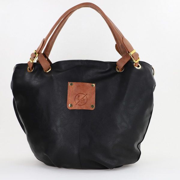 Geanta dama Shopper negru mat de talie mare logo frontal din piele ecologica Laura Biaggi BS36LS23090346 144