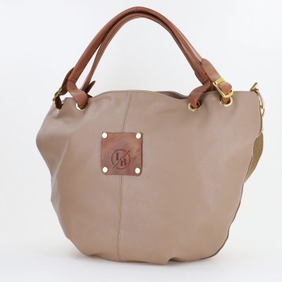 Geanta dama Shopper taupe mat de talie mare logo frontal din piele ecologica Laura Biaggi BS36LS23090345