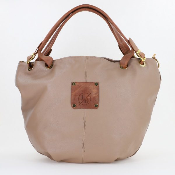 Geanta dama Shopper taupe mat de talie mare logo frontal din piele ecologica Laura Biaggi BS36LS23090345 142