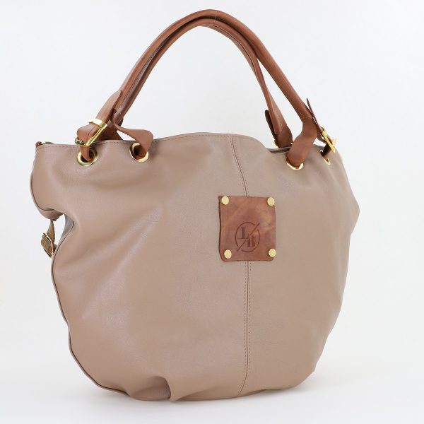 Geanta dama Shopper taupe mat de talie mare logo frontal din piele ecologica Laura Biaggi BS36LS23090345 143