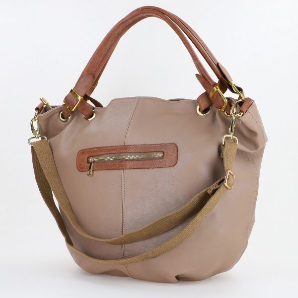 Geanta dama Shopper taupe mat de talie mare logo frontal din piele ecologica Laura Biaggi BS36LS23090345 144