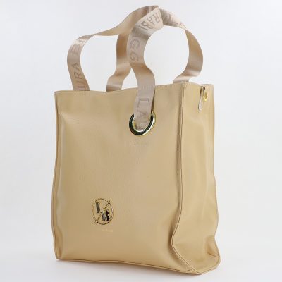 Geanta Shopper de dama din piele ecologica crem cu buzunare si bretea Laura Biaggi BS2038SH23090350