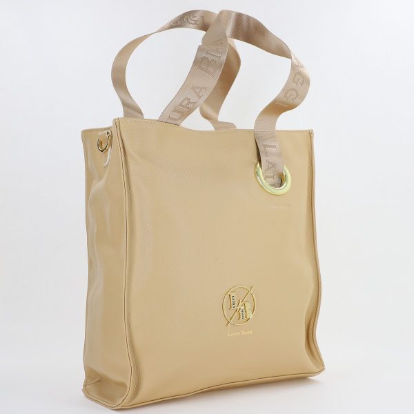 Geanta Shopper de dama din piele ecologica crem cu buzunare si bretea Laura Biaggi BS2038SH23090350 142