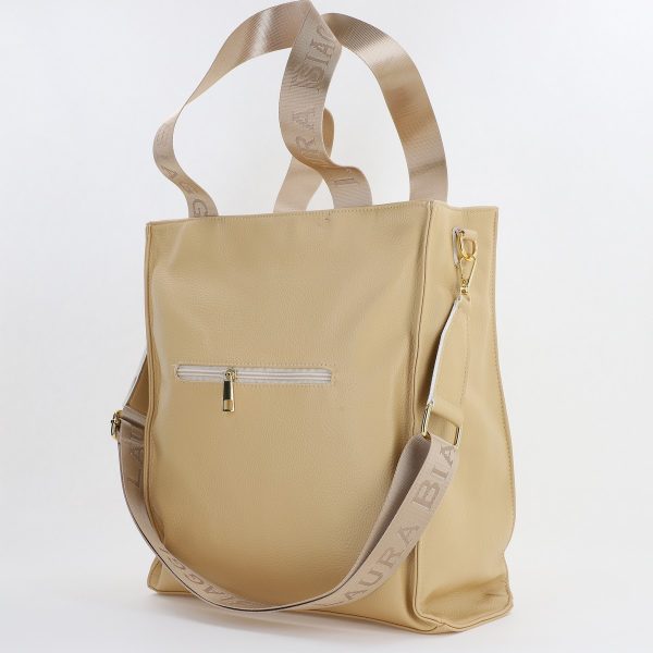 Geanta Shopper de dama din piele ecologica crem cu buzunare si bretea Laura Biaggi BS2038SH23090350 143