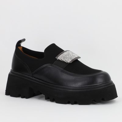 Mocasini pentru Femei Talpa Groasa cu Elastic Negru