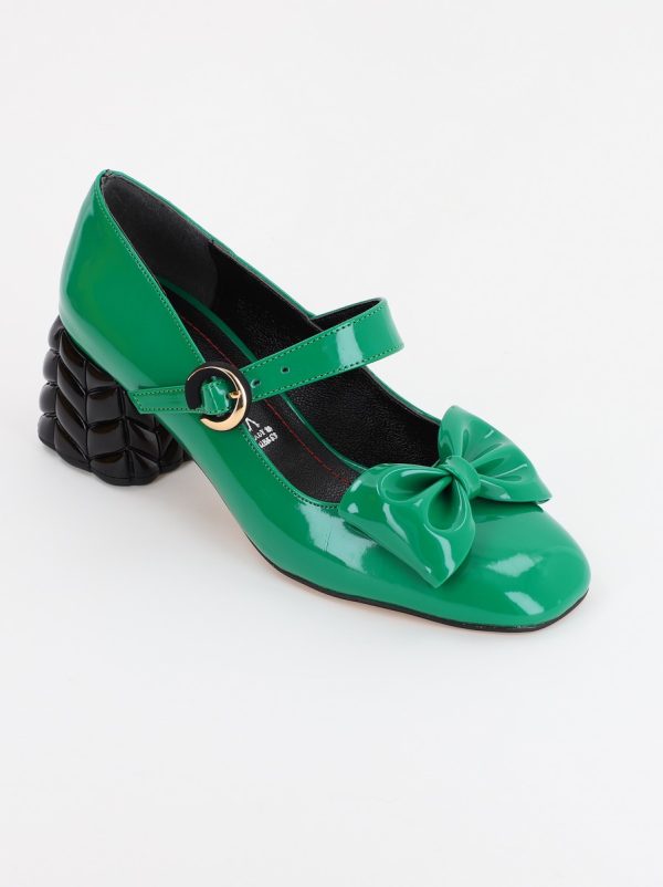 Pantofi cu Toc Eleganti cu Fundiță din Piele Ecologica culoare Verde Lucios - BS300AY2309252 142