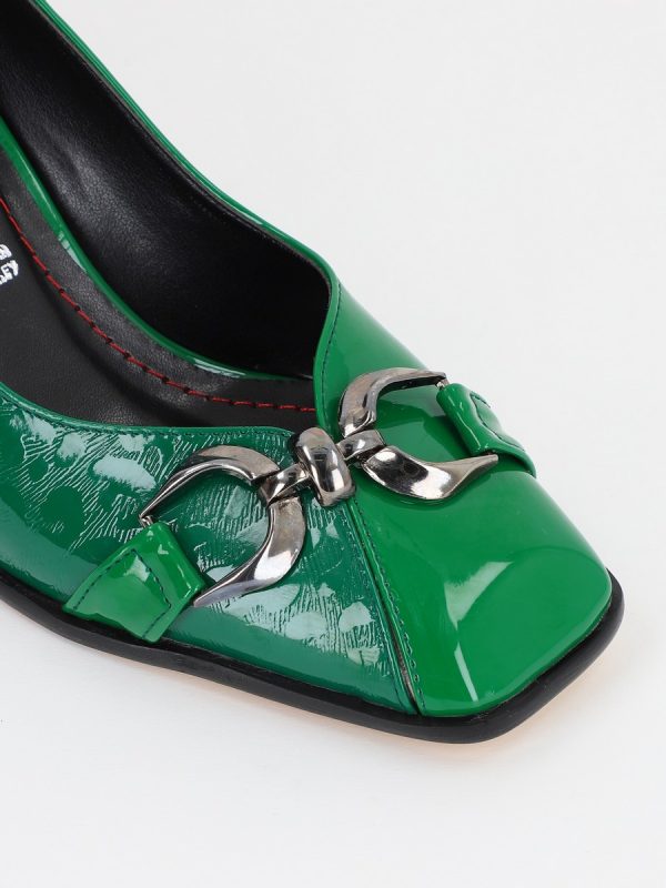 Pantofi Dama cu Toc din Piele Ecologica Varf Drept Verde - BS1253AY2309124 142