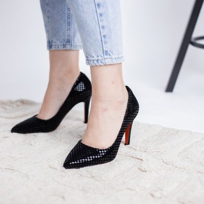 Pantofi cu Toc subtire stiletto Dama Negru cu model