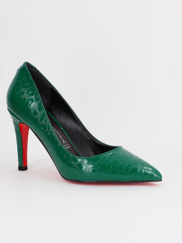 Incaltaminte Dama - Pantofi Dama cu Toc subtire stiletto Verde cu model (BS799AY2309102)