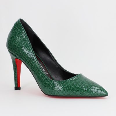 Pantofi de Dama cu Toc subtire stiletto Verde Texturat