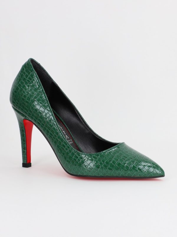 Incaltaminte Dama - Pantofi Dama cu Toc subtire stiletto Verde Texturat (BS799AY2309108)