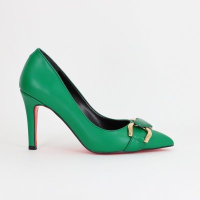 Pantofi Dama stiletto din Piele Eco cu Design Inimioara Verde BS796AY2309134