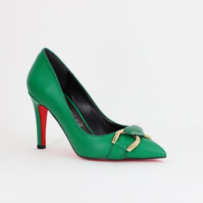 Pantofi Dama stiletto din Piele Eco cu Design Inimioara Verde BS796AY2309134