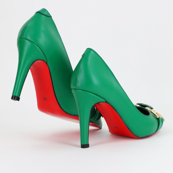 Pantofi Dama stiletto din Piele Eco cu Design Inimioara Verde BS796AY2309134 143