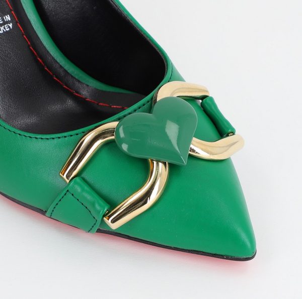 Pantofi Dama stiletto din Piele Eco cu Design Inimioara Verde BS796AY2309134 144