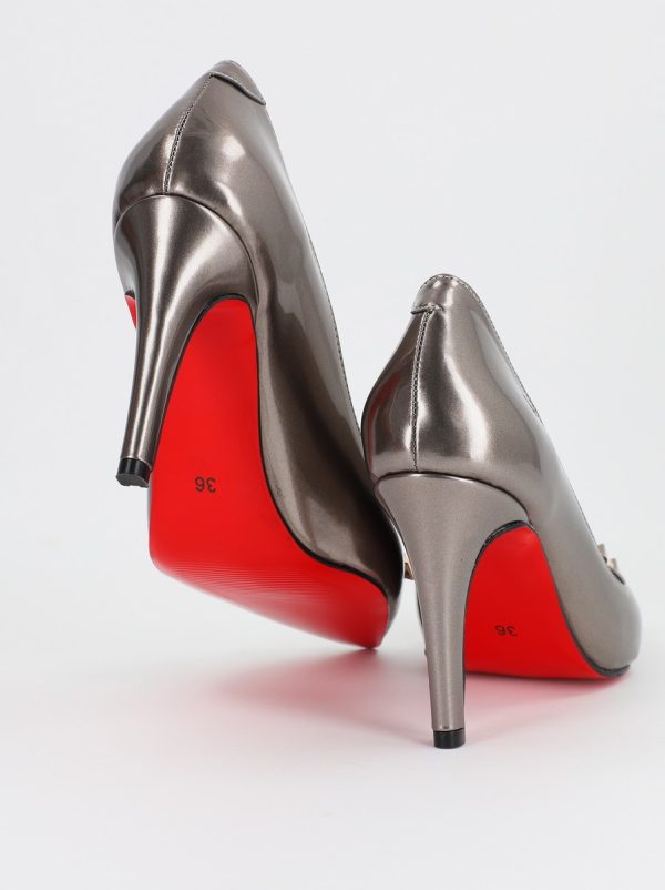 Pantofi de Dama cu Toc Stiletto din Piele Ecologica si Detalii Decorative Platina BS797AY2309140 142