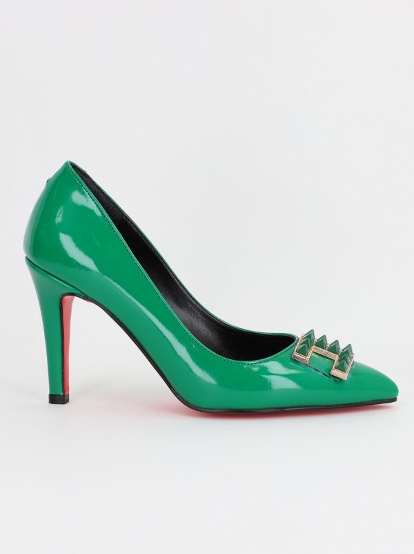 Pantofi de Dama cu Toc Stiletto din Piele Ecologica si Detalii Decorative Verde BS797AY2309138 144