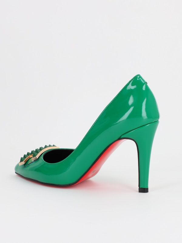 Pantofi de Dama cu Toc Stiletto din Piele Ecologica si Detalii Decorative Verde BS797AY2309138 141