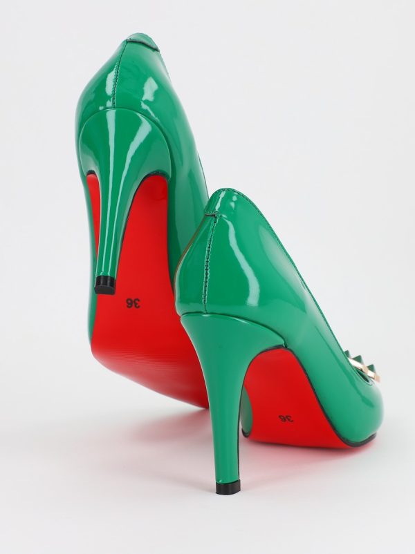 Pantofi de Dama cu Toc Stiletto din Piele Ecologica si Detalii Decorative Verde BS797AY2309138 142