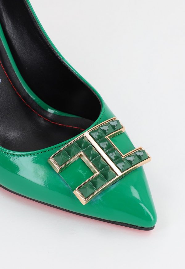 Pantofi de Dama cu Toc Stiletto din Piele Ecologica si Detalii Decorative Verde BS797AY2309138 143